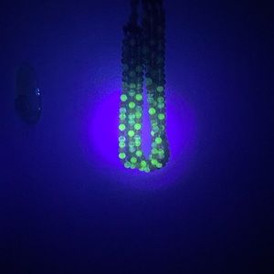 Three-strand uranium glass beaded necklace - - gorgeous! Czechoslovakian